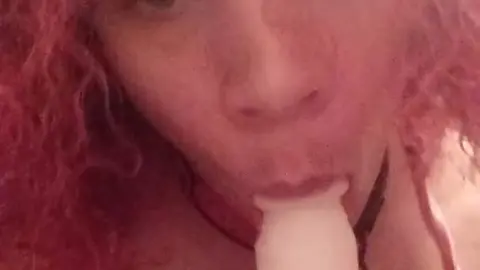 Crossdresser Sucks Dildo in Pink Lingerie