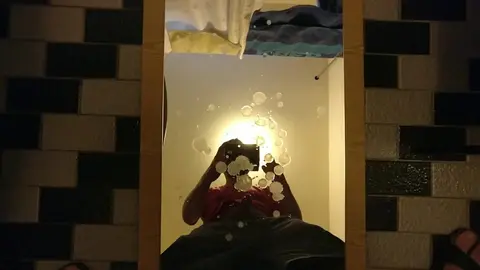 Guy Cums on Mirror in Solo Masturbation