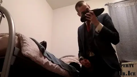 Gay Sub in Cumsuit Tease Before Chastity