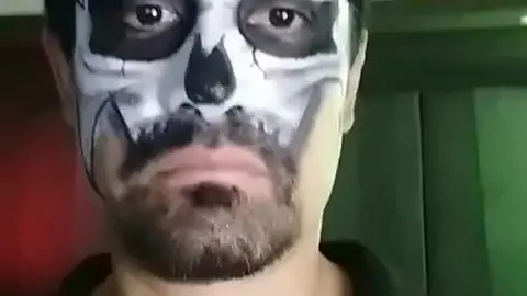 Guy with Skull Makeup Jerks Off
