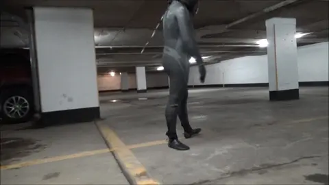 Masked Guy Fucked in Parking Garage