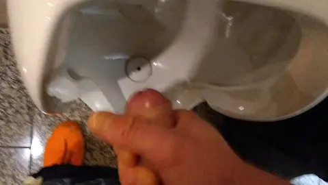 Guy Masturbates and Ejaculates at Public Urinal
