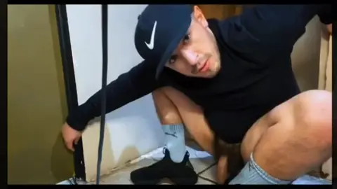 Guy Plays with Dick and Ass on Bathroom Floor