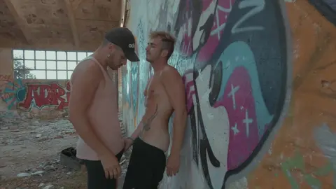 Gay Twinks Share Kisses and Blowjobs in Abandoned Factory