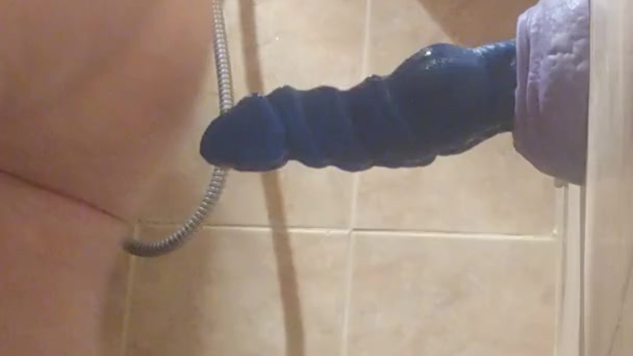 Sissy Plays with Huge Dildos in Chastity
