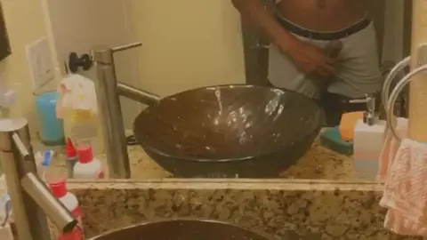Guy Jerks Off in Front of Mirror
