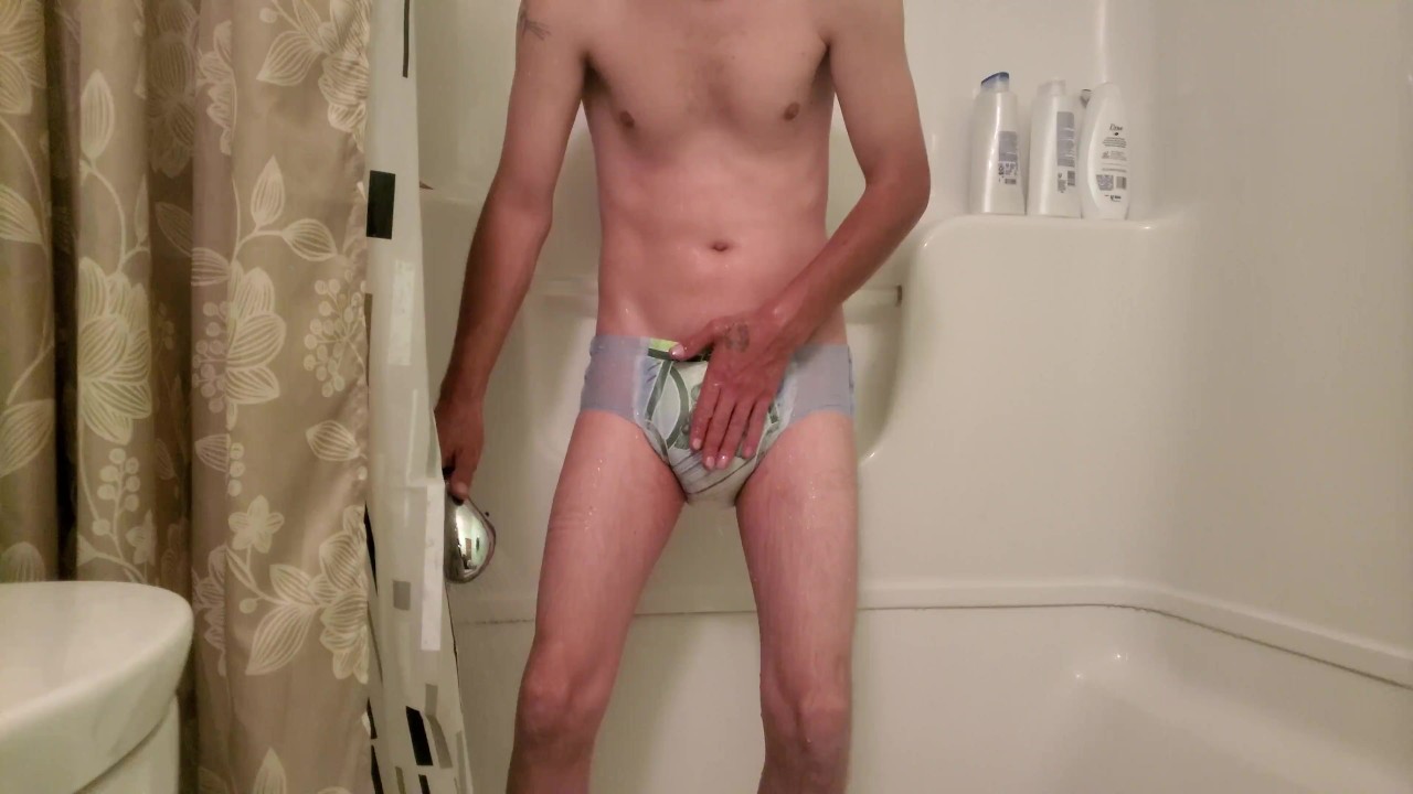 Gay Guy Wears Diapers in Shower
