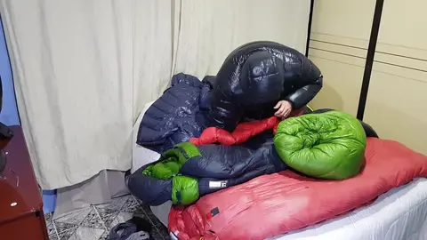 Horny Guy Cums on Puffy Down Jacket
