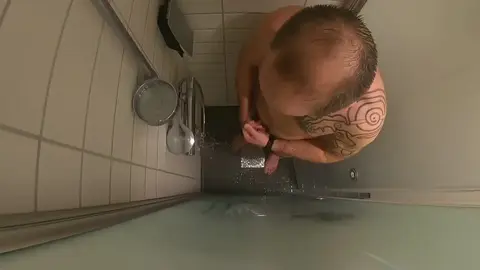 Guy Peeing and Jerking Off in Hotel Shower