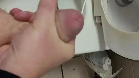 Guy Jerks Off in Public Restroom