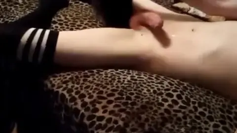 Femboy Plays with Cock and Cums on Stomach