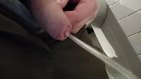 Public Toilet Pissing with Uncut Dick Exposure