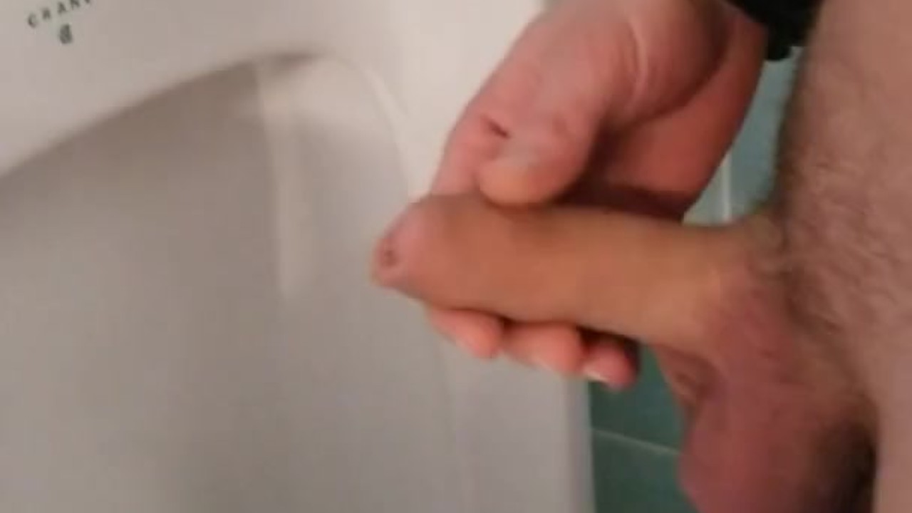 Guy Exposes Hard Cock in Public Bathroom