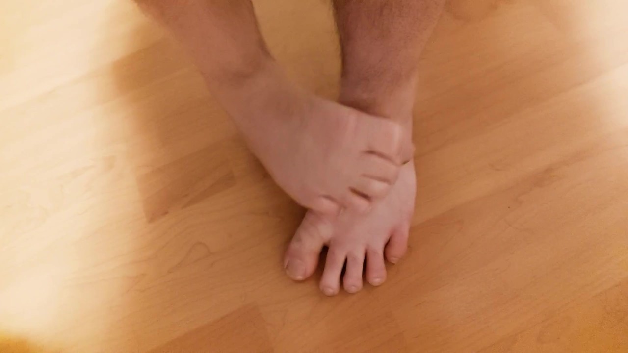 Hairy Legged Guy Rubs His Dirty Feet Solo