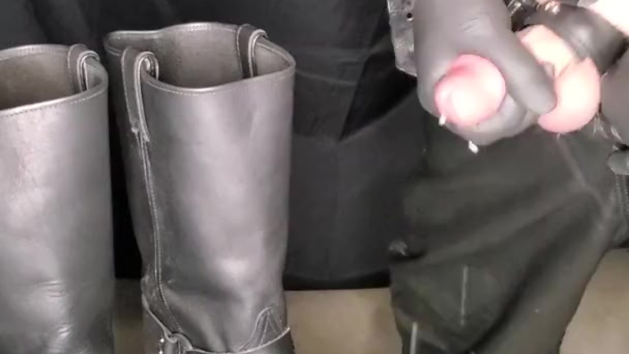 Leather Gimp Cums on Biker Boots and Licks