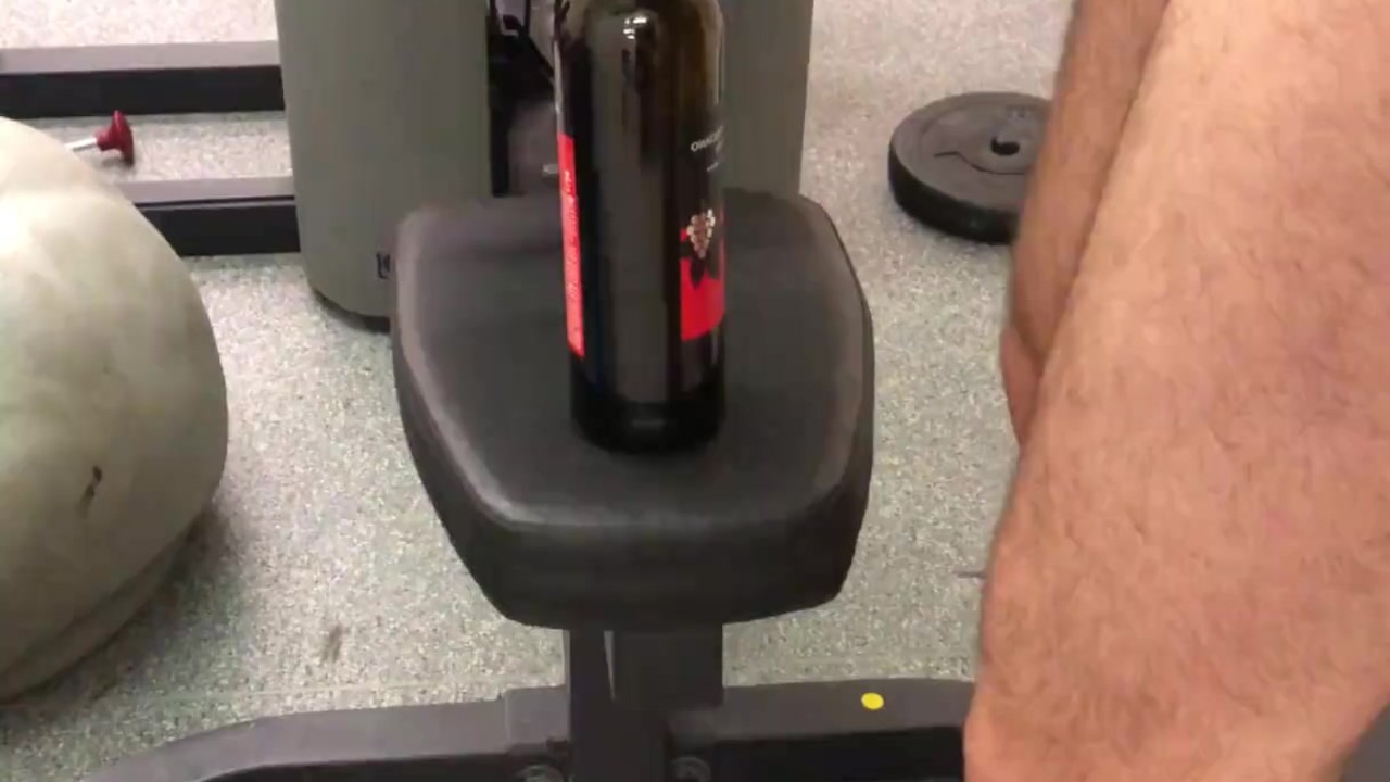 Solo Guy Fucks Himself with Wine Bottle in Gym