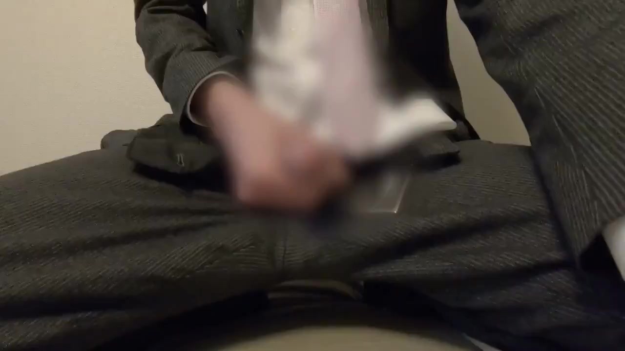 Japanese Man in Suit Masturbates to Huge Orgasm