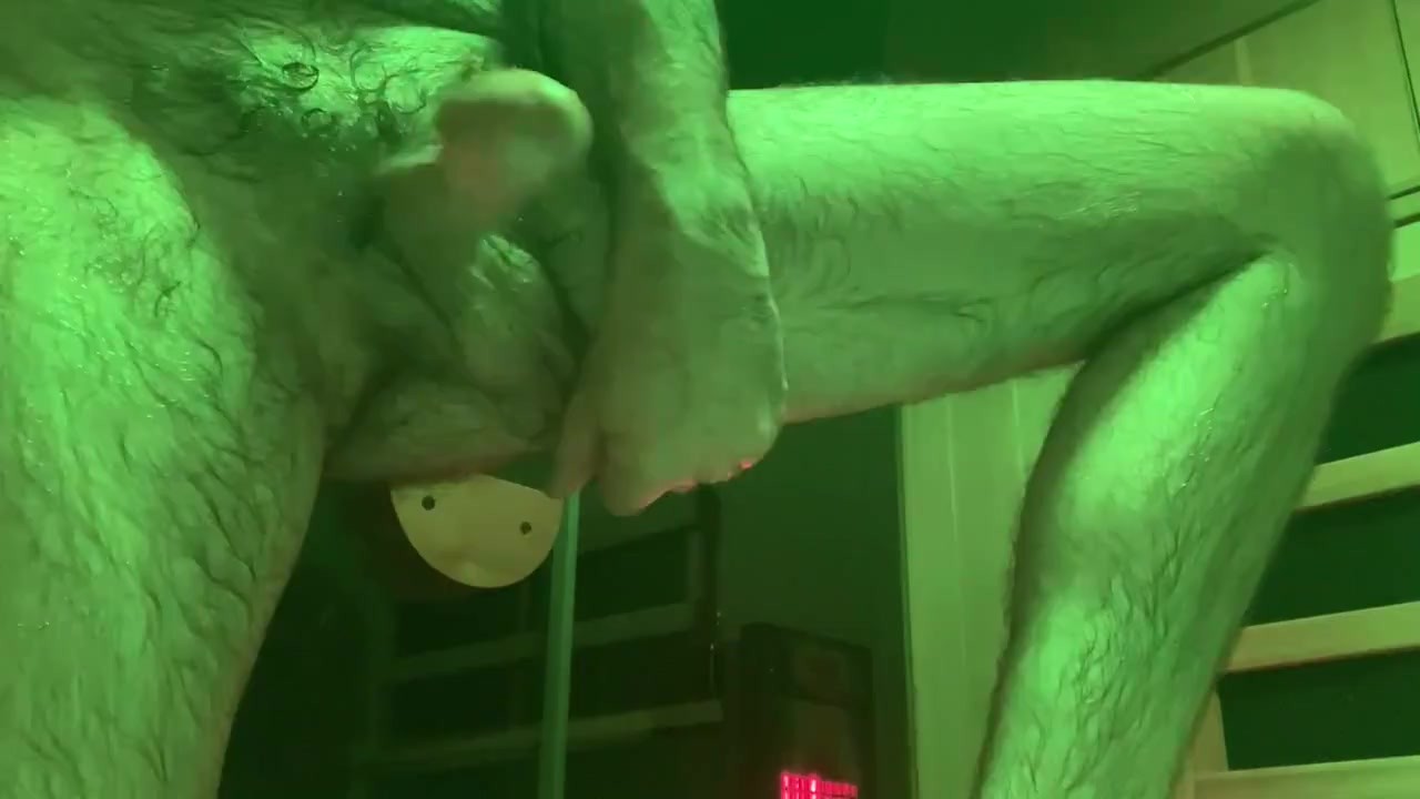 Hairy Skinny Guy Jerks 9 Inch Cock with Double Fisted Stroke
