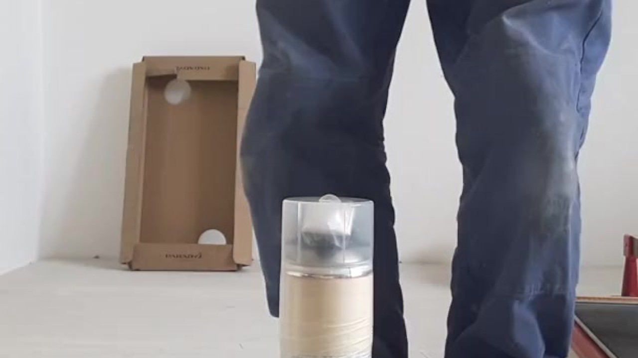 Worker Inserts Assembly Foam in His Ass