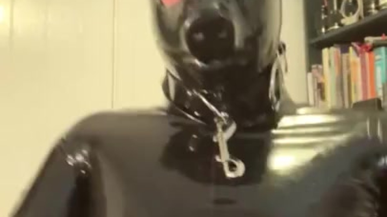Rubber Pig Jerks Off and Cums