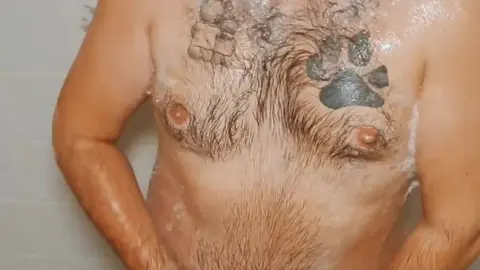 Hairy Bear Masturbates in Shower