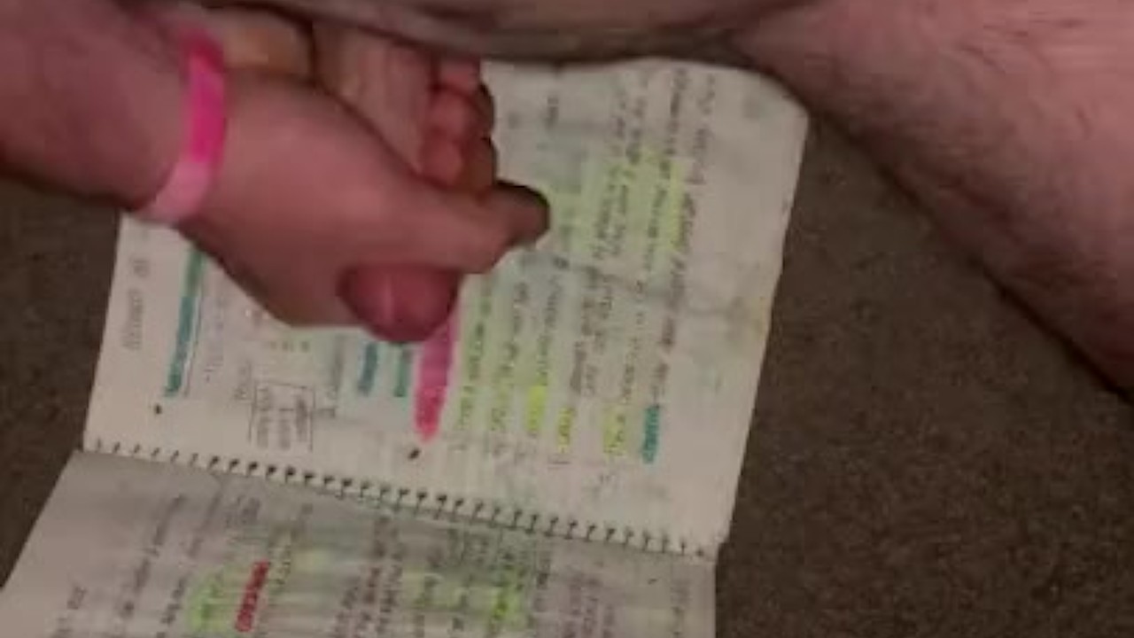 Hairy Bear Masturbates to Cum on School Books