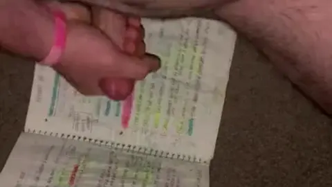 Hairy Bear Masturbates to Cum on School Books