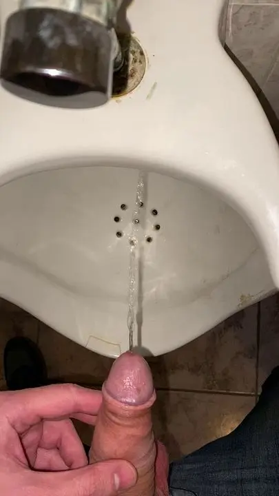 Guy Urinates in Public Office Restroom POV