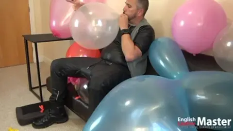 Leather Master Jerks Off with Balloons and Cigars