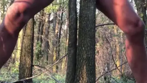 Guy Cums Handsfree Between Trees Outdoors