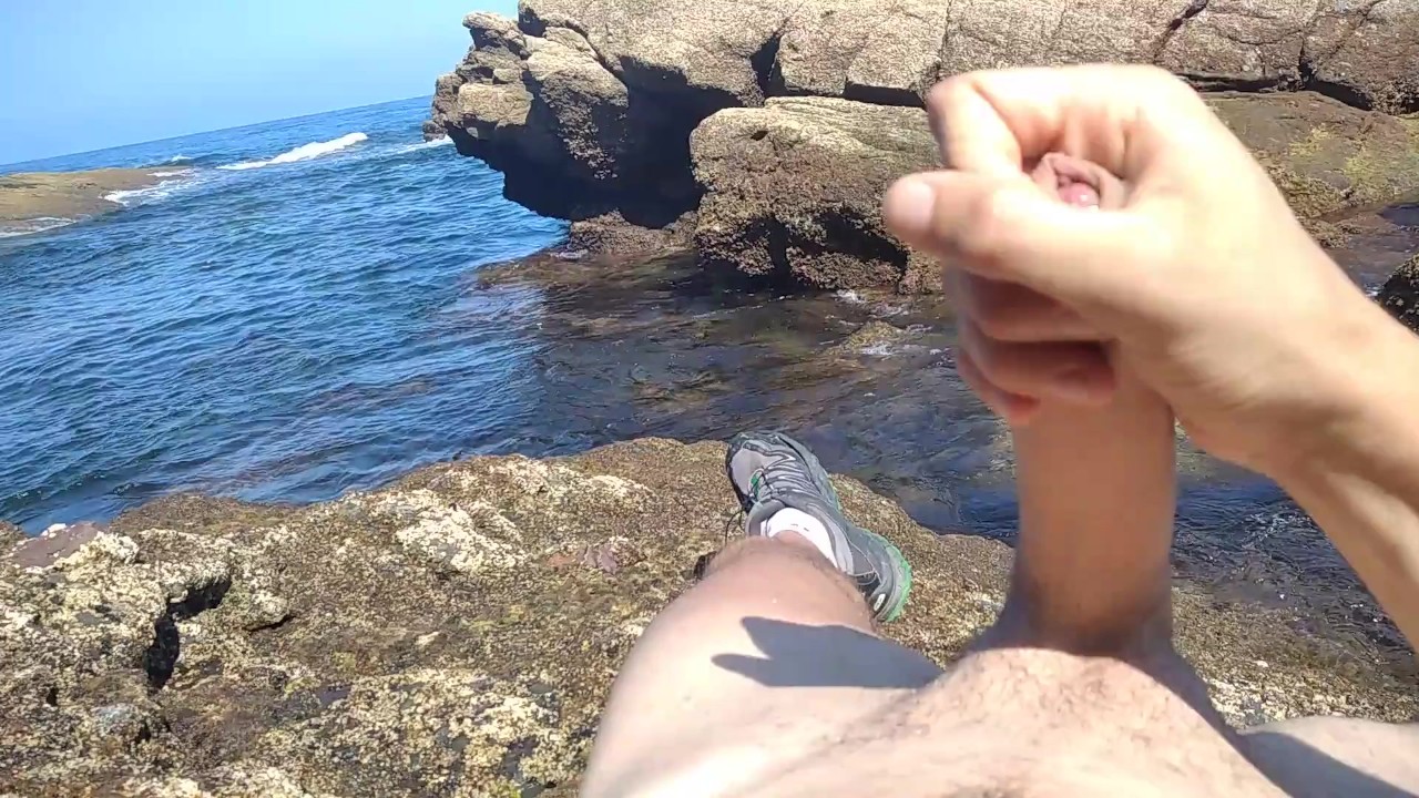 Guy Jerks Off Huge Dick in Public Cove