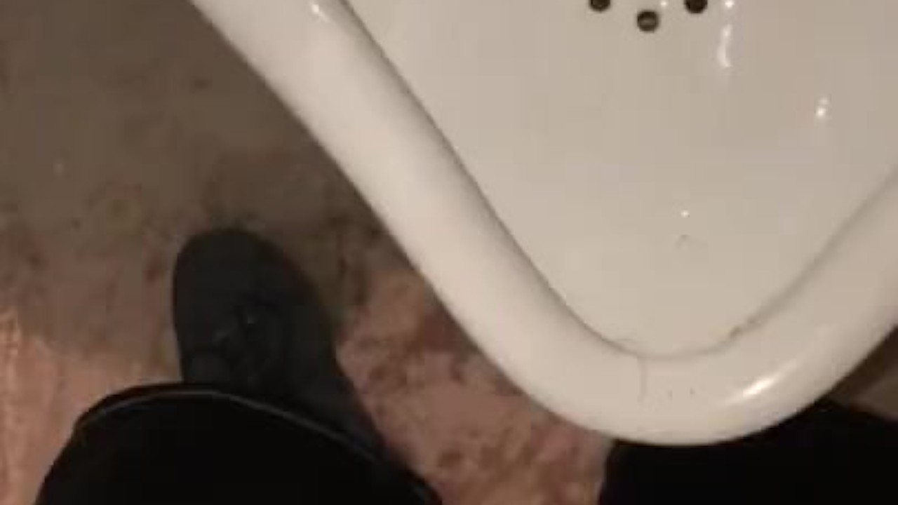 Gay Guy Masturbates & Pisses in Public Restroom