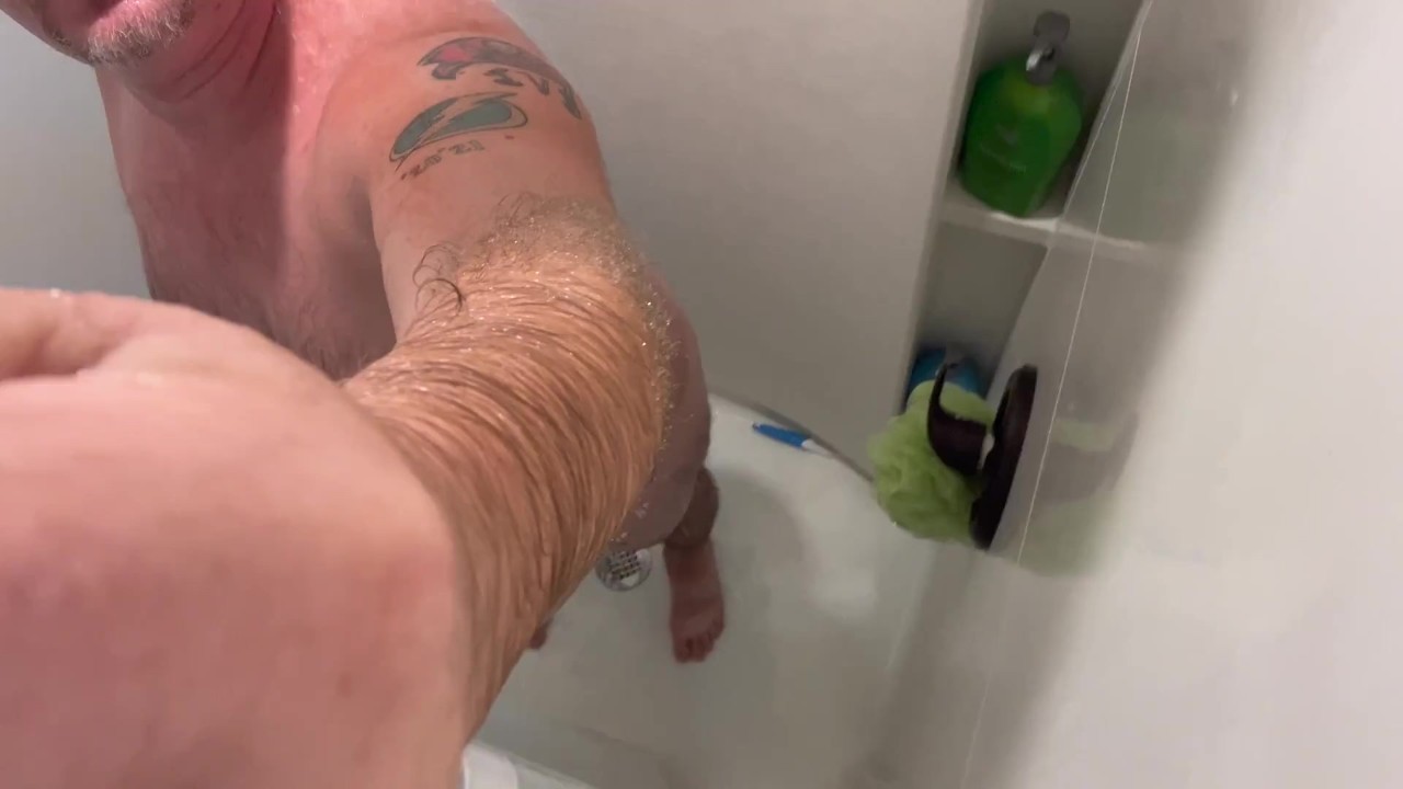 Dad Bod Enjoys Shower Dildo Ass Play