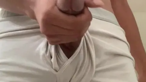 Guy Teases Hard Cock in White Boxer Briefs
