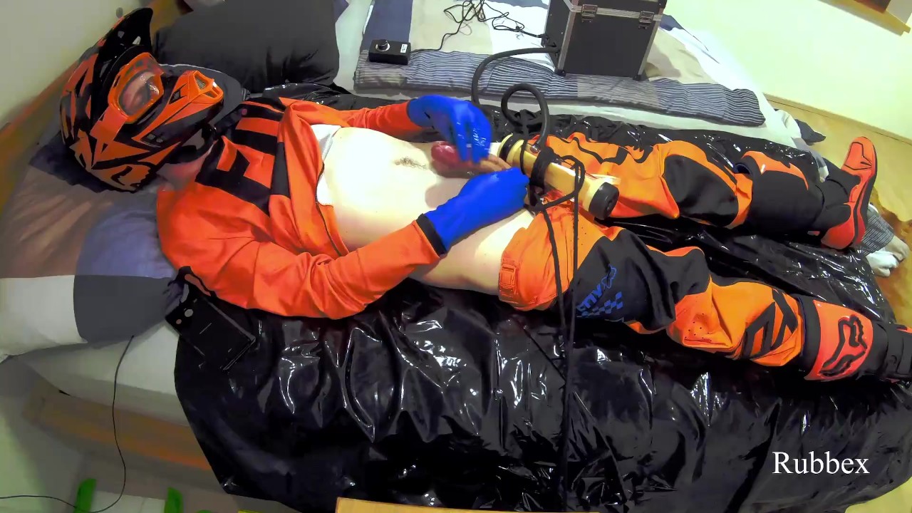 Guy Wears Blue Gloves for Fetish Play
