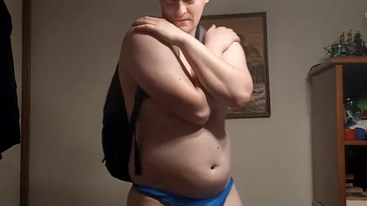 Guy Shows Off in Blue Thong