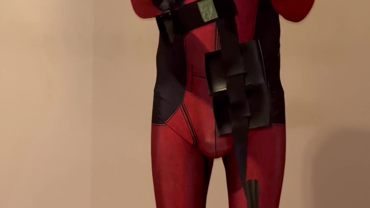 Guy in Deadpool Costume Jerks Off