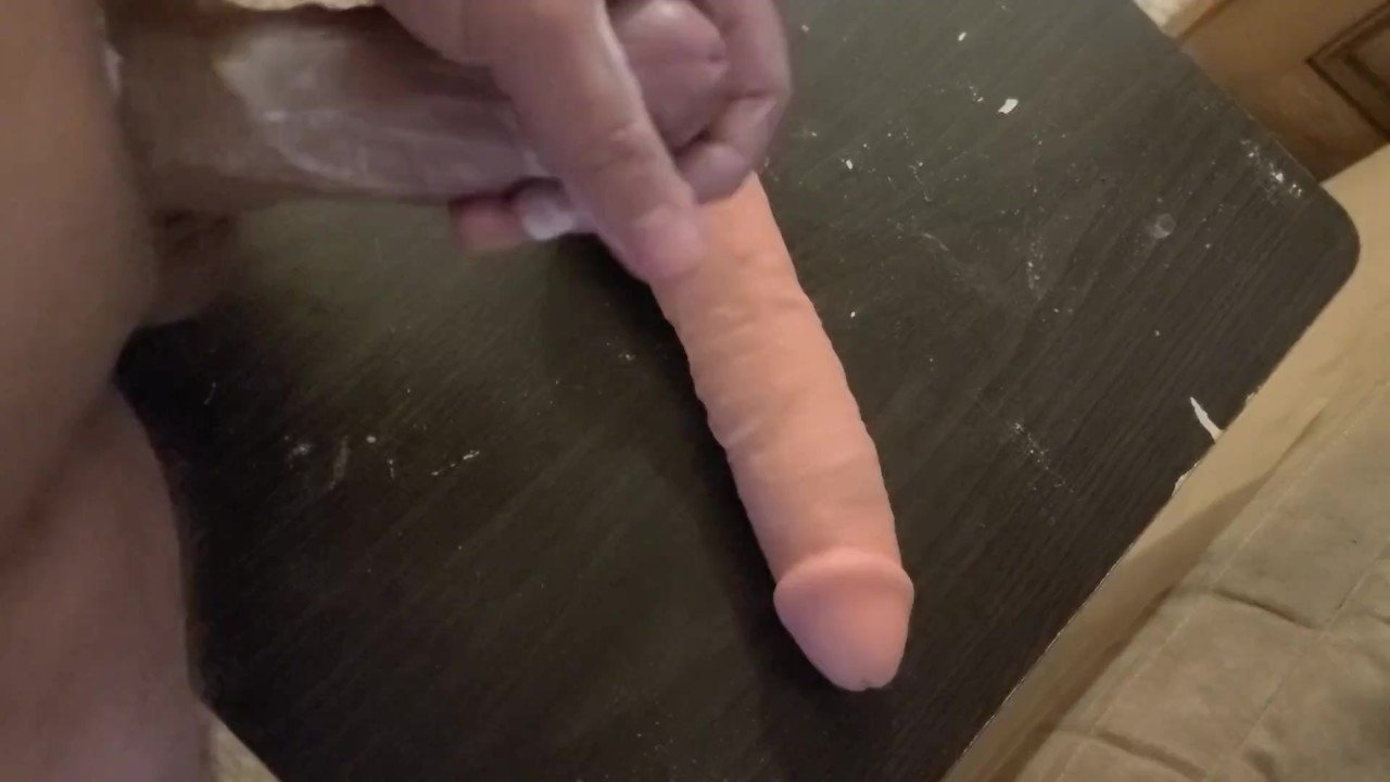 Guy Cums on Huge Cock Dildo