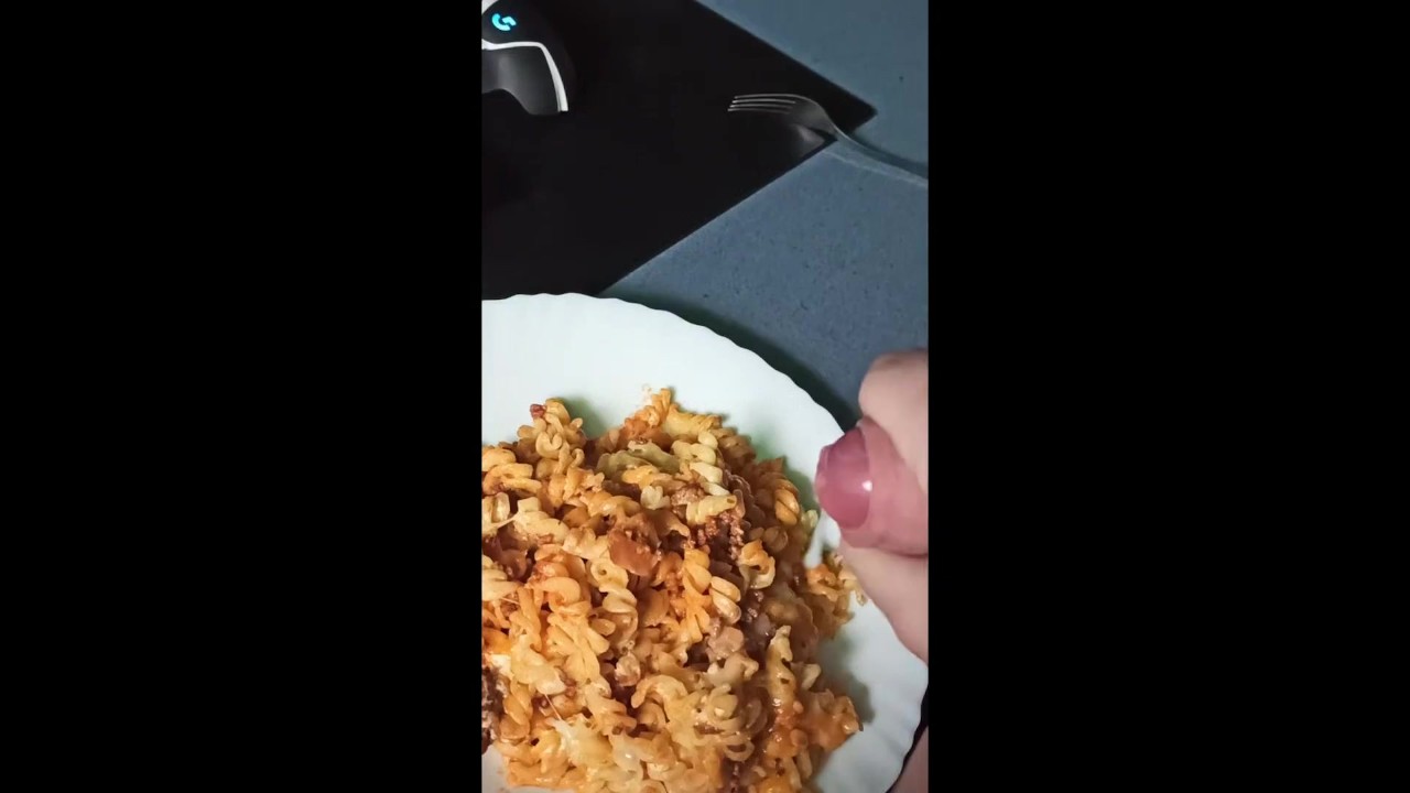 Guy Cums on Noodles During Messy Food Play