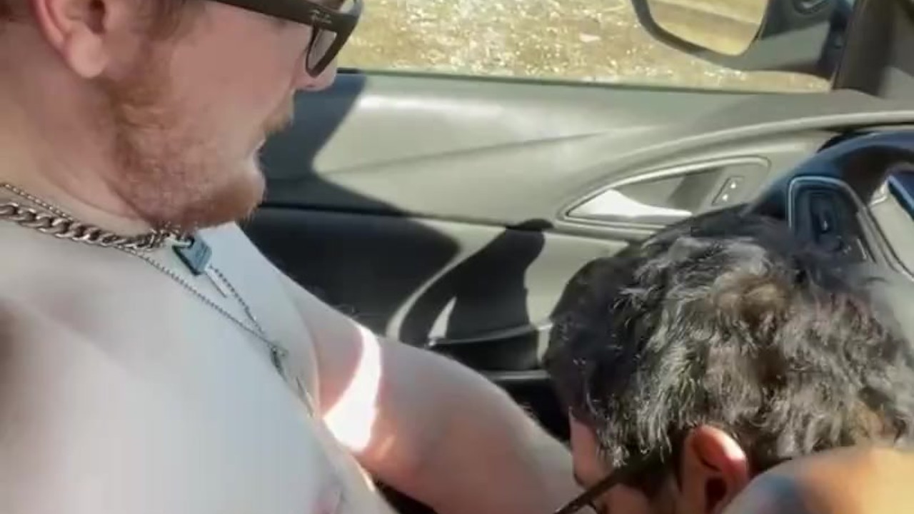 Interracial Car Blowjob with Bi Guy