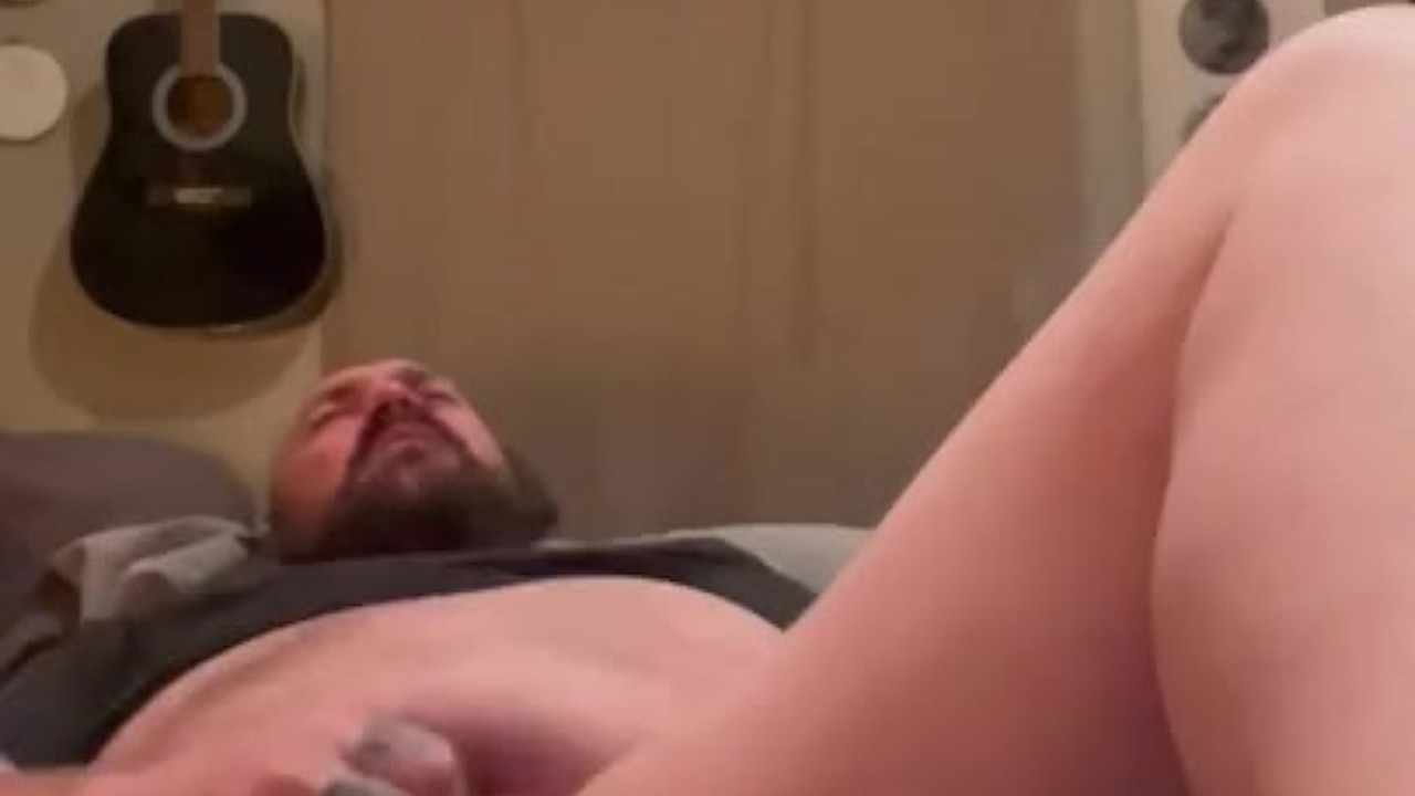 Chubby Bear Masturbates with Huge Dildo to Orgasm