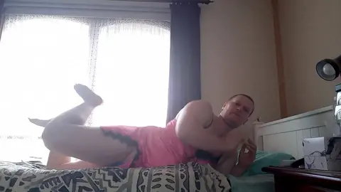 Twink Wears Pink Night Dress for Solo Play