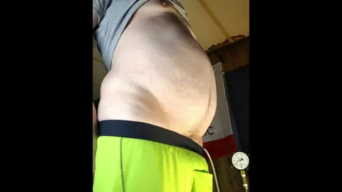 Gay Guy Inflates Belly with Air
