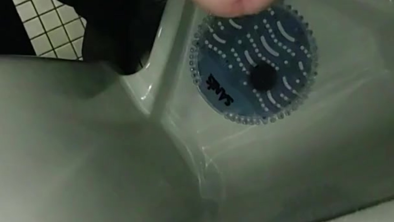 Guy Jerks Off at Urinal and Cums