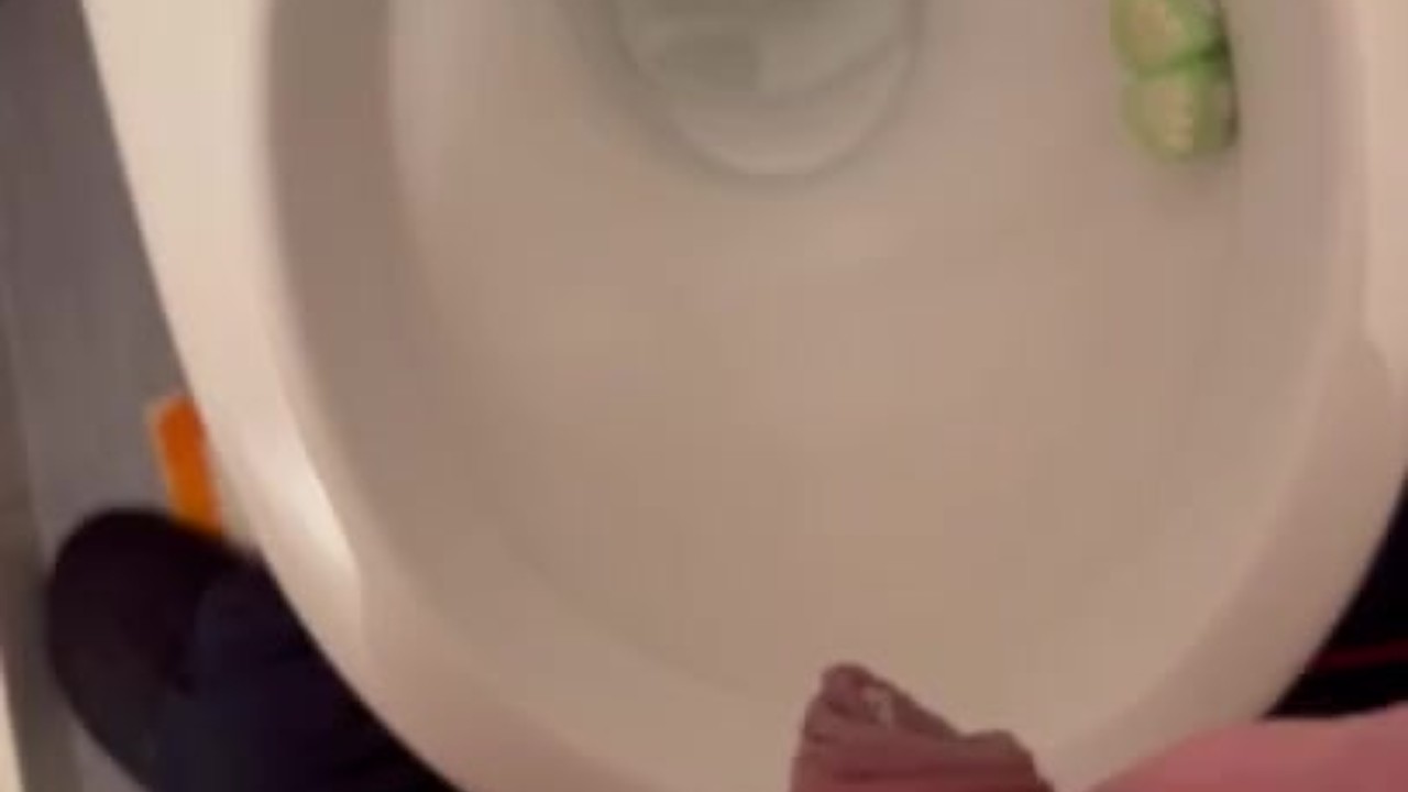 Gay Man Pissing in Public Toilet