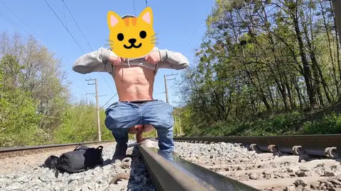 Guy Uses Dildo on Train Rails