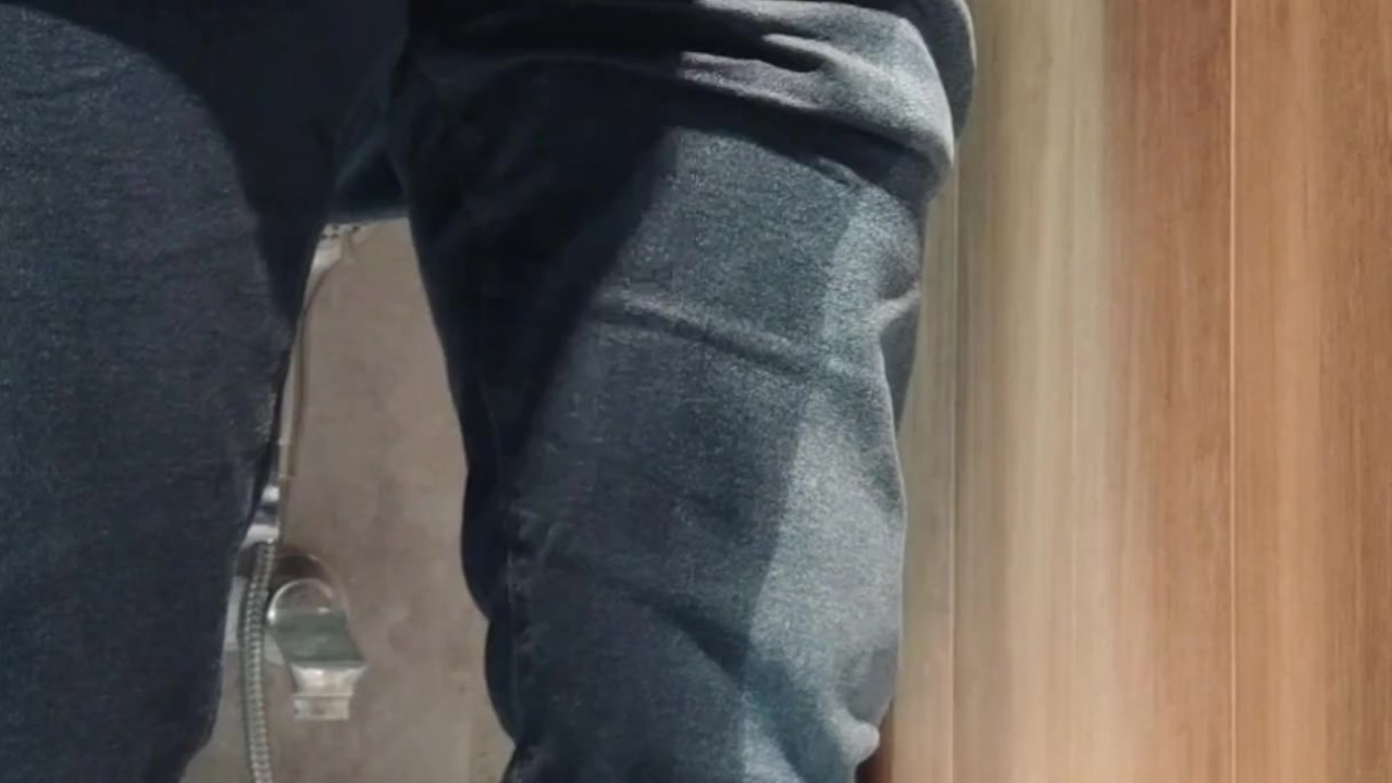 Guy Pisses and Cums on Jeans in Erotic Scene