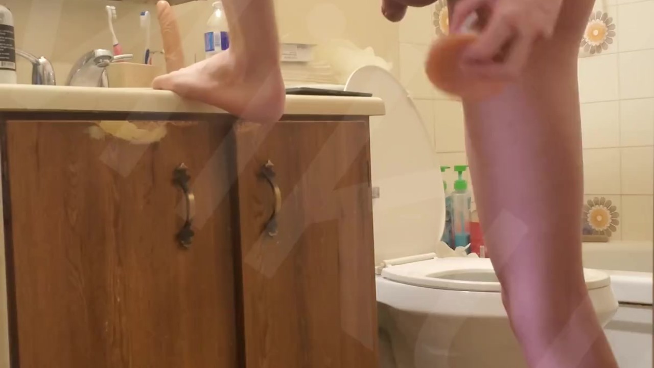 Twink Masturbates with Big Dildo Before Shower