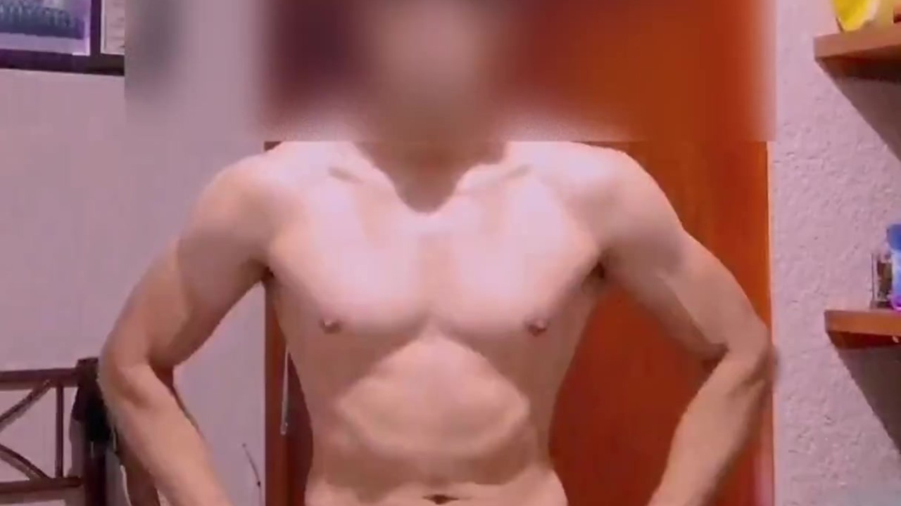 Muscular Guy Flexes Naked Body