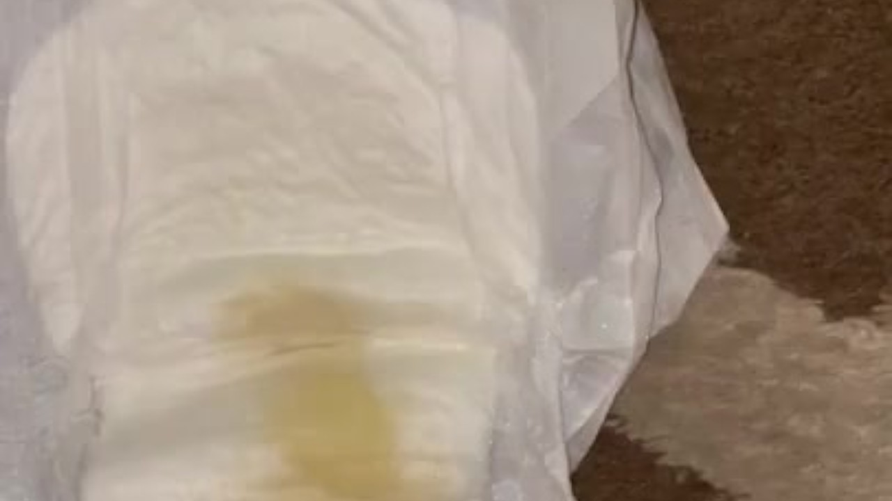 Leather Daddy Pisses in Diaper for Twink